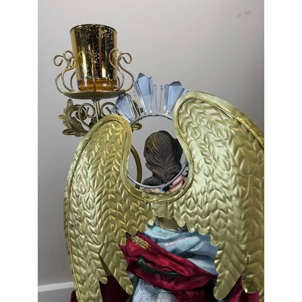 Mark Roberts Angel Candle Holders 2 Large 26in Gold Burgundy Jeweled 2023 Collec